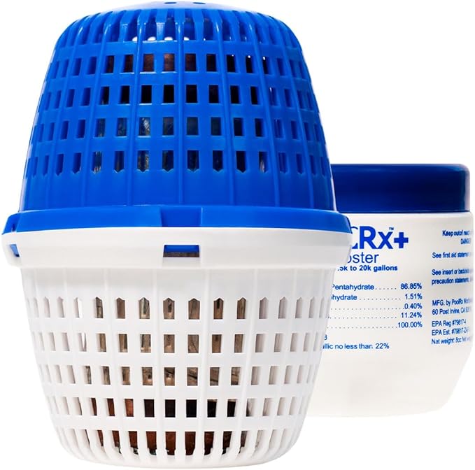 PoolRx+ Mineral Algaecide Unit + Booster Combo, Treats 7.5K-40K gallons for up to 6 Months, New Formula with Silver.