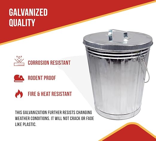 Mytee Products 2 Pack Galvanized Trash Can w/Lid Ideal for Trailers - 6 Gallon Steel Mounted Small Outdoor Garbage Can for Home, Office, Bathroom, Kitchen - Fire and Heat Resistant