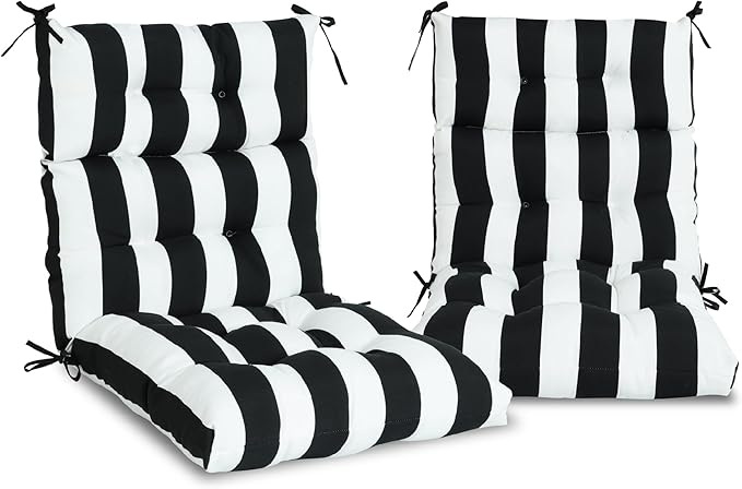 Only choice High Back Adirondack Chair Cushion Set of 2-44”x 22”x 4” Waterproof, Fade-Resistant Outdoor Rocking Chair Cushions for Patio, Garden, Porch (2, Black White Stripes)