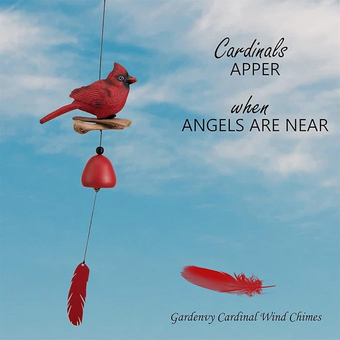 Cardinal Bird Wind Chime, Cardinal Gifts for Glory Mother’s Love Gift, Bird Bell Chimes for Garden Backyard Church Hanging Decor, Red