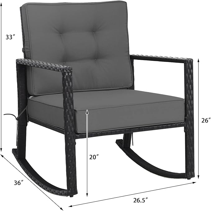 Tangkula 2 Pieces Wicker Rocking Chairs, Outdoor Glider Rattan Rocker Chair with Heavy-Duty Steel Frame, Patio Wicker Furniture Seat with 5” Thick Cushion for Garden, Porch, Backyard, Poolside