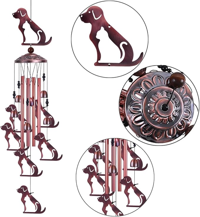 Outdoor Dog Wind Chimes Gifts for Mom - with 4 Tubes 6 Bells 7 Dogs Wind Bell, Romantic Wind Catcher, Mobile Decor Bell, Puppy Windchimes for Home, Balcony, Tree, Festival, Garden Decoration