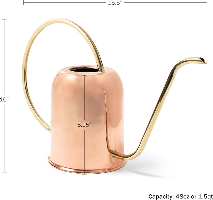 Copper Watering Can Indoor Plants - 48oz Long Spout Precise Small Water Can for Plants, Bonsai, Succulents, Houseplants, or Garden - Metal Inside or Outdoor Plant Watering Cans by Kings County Tools