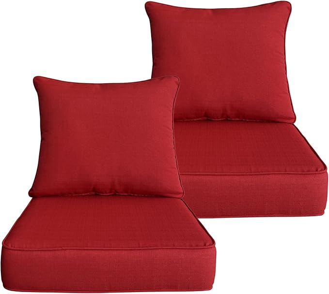 Goodgoods 22x24 inch Outdoor/Indoor Deep Seat Patio Cushions Set of 2 Resilient Foam Filling Water Repellent Stain-Resistant UV Resistant Weather Resistant Deep Seat Bottom Chili