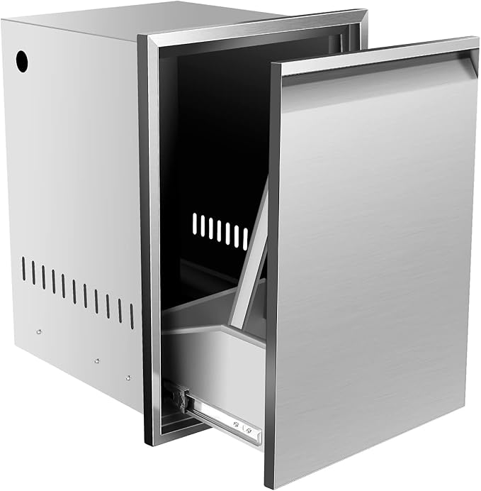 Built-in Double Trash Drawer 16" W x 22.3" H x 18" D, Pull-Out Tray Outdoor Kitchen Stainless Steel Trash Drawer Storage Two Trash Bins for BBQ Island Grill Station