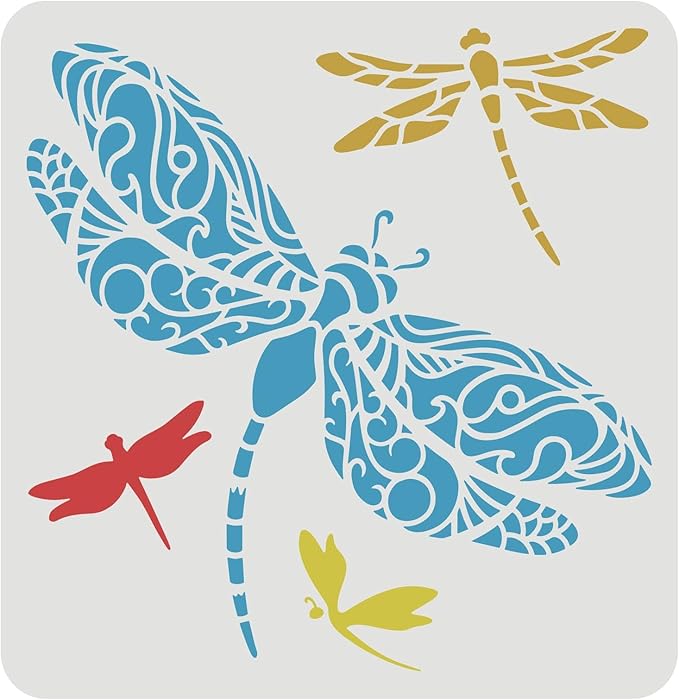 FINGERINSPIRE Dragonfly Stencils 11.8x11.8 inch DIY Garden Fence Stencils Plastic Summer Camp Dragonfly Pattern Stencil Reusable Large Decor Template for Painting on Wood Floor Wall