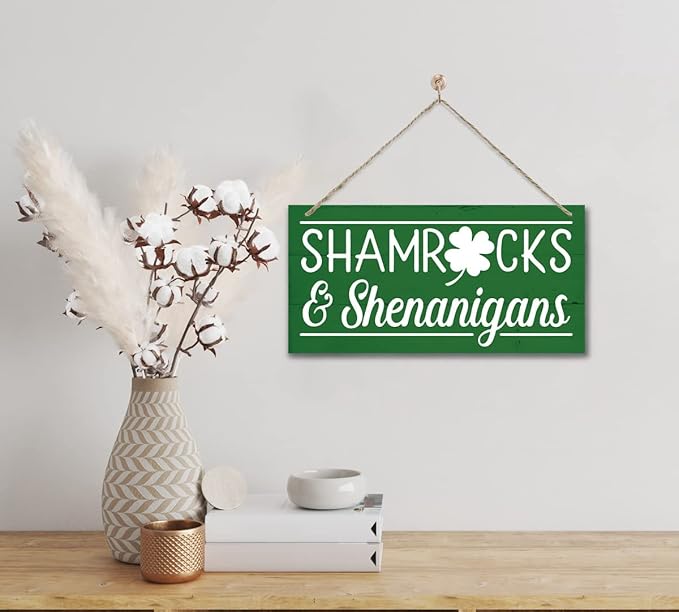 Funny St Patricks Day Wood Decor Sign, Shamrocks and Shenanigans Printed Wood Wall Art Sign, Home Signs Decor, Hanging Door Wood Sign, Irish Sign, St Patricks Day Decor, Rustic Farmhouse Wood Sign