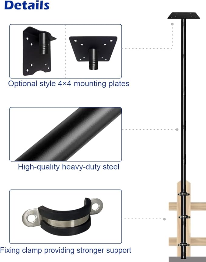Garbuildman 105 Inch Bird Feeder Pole Kit, Heavy Duty Bird House Pole Set for Deck Fence or Patio Railing, Adjustable Universal Mounting Post Kit for Outdoors, Matte Black, 1 Pack