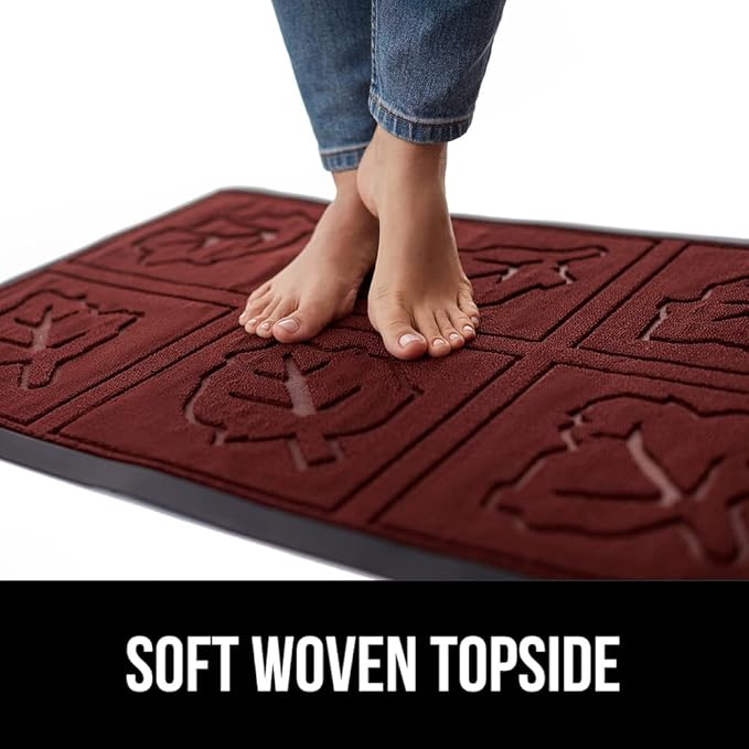 GORILLA GRIP 100% Waterproof All-Season WeatherMax Doormat, US Designed Natural Rubber, Stain and Fade Resistant, Low Profile Indoor Outdoor Door Mats, Easy Clean Patio Mat, 17x29, Burgundy Leaves