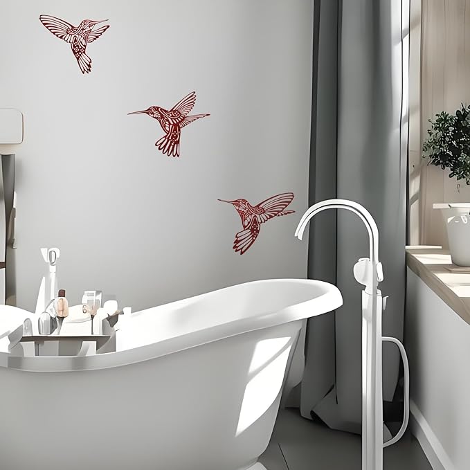 Metal Hummingbird Outdoor Wall Art Decor-Red Birds Wall Decorations Hanging Decor Ornaments-Modern Abstract Silhouette Wall Sculpture for Kitchen Patio Bedroom Living Room Bathroom Fence Balcony