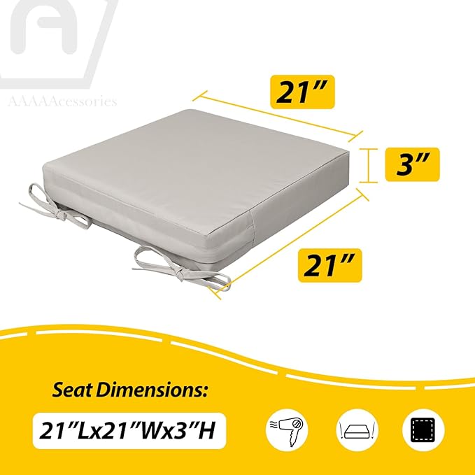 AAAAAcessories Outdoor Seat Cushions for Chairs, Waterproof, Fade-Resistant, 21" x 21" x 3", Patio Furniture Replacement Cushions, Set of 2, Beige