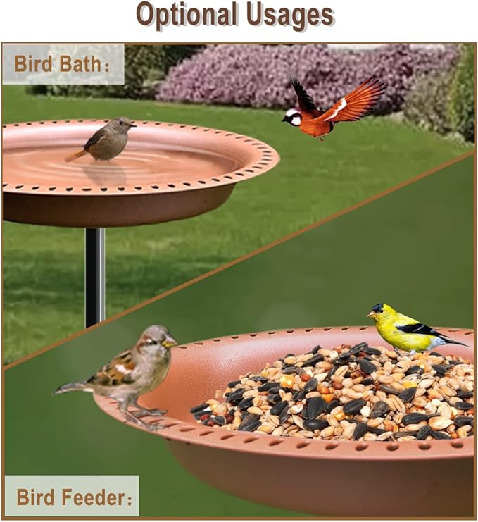 Garbuildman Upgraded 5-Prong Base Bird Bath with Metal Stake, Detachable Decoration Bowl Spa & Freestanding Birdfeeder for Outdoor Garden, Oval Style, Brown