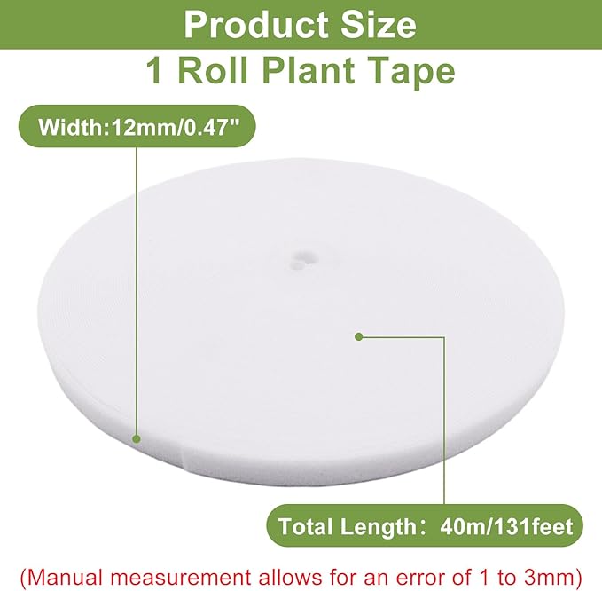 1 Roll 131 Feet/40M Plant Tape, Reusable Double-Sided Hook and Loop Tape, Width 12mm/0.47" Garden Tie for Climbing Plants Fastening Support, Cable Wire Management Strap (White)