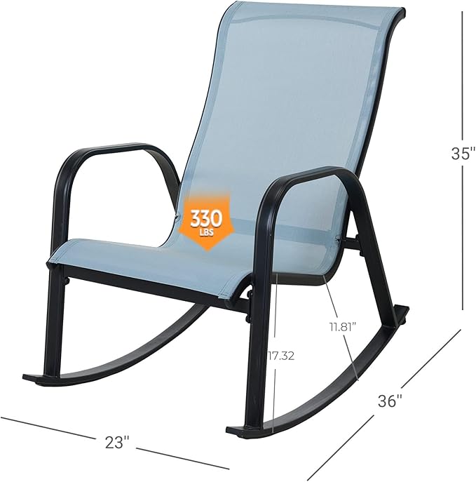 Grand patio Outdoor Rocking Chair Mesh Sling Rocker Seating Outside for Front Porch Garden Patio Backyard (Blue, 2 Piece)