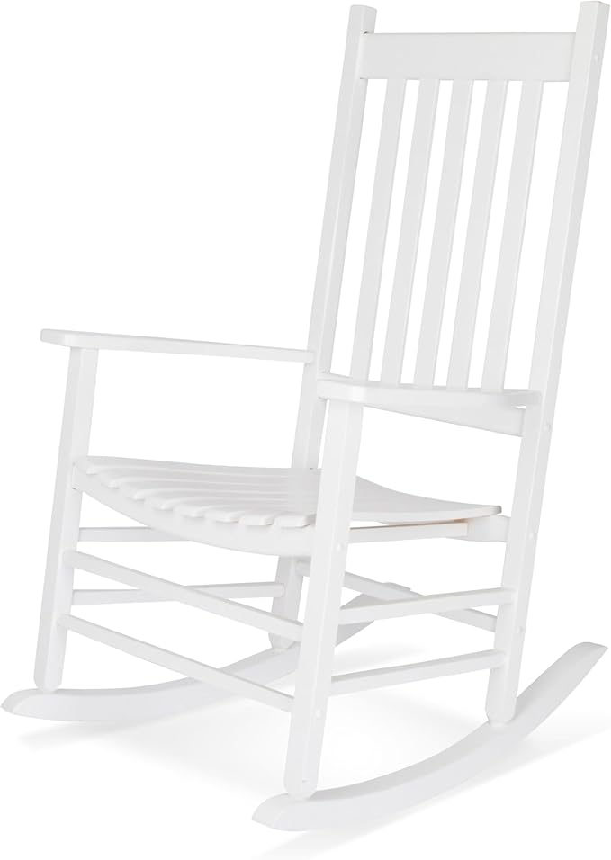 Shine Company Vermont Porch Rocker, High Back Wood Rocking Chair, White