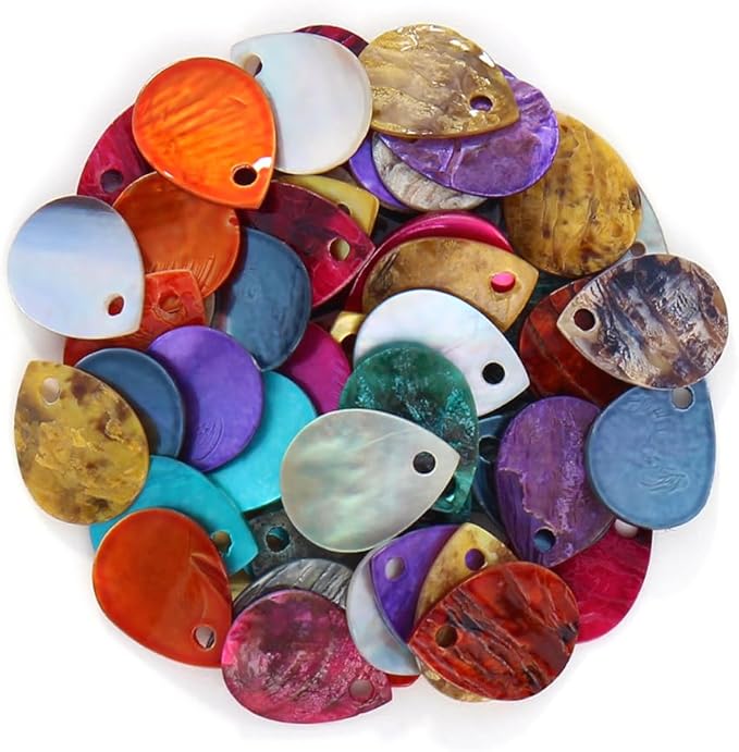 Firstmeet 60pcs Shell Beads Natural Mussel Shell Waterdrop-Shape Charm Beads with Iridescent Back for Handcraft Jewelry Making(DIY-1023-Mix-WD)