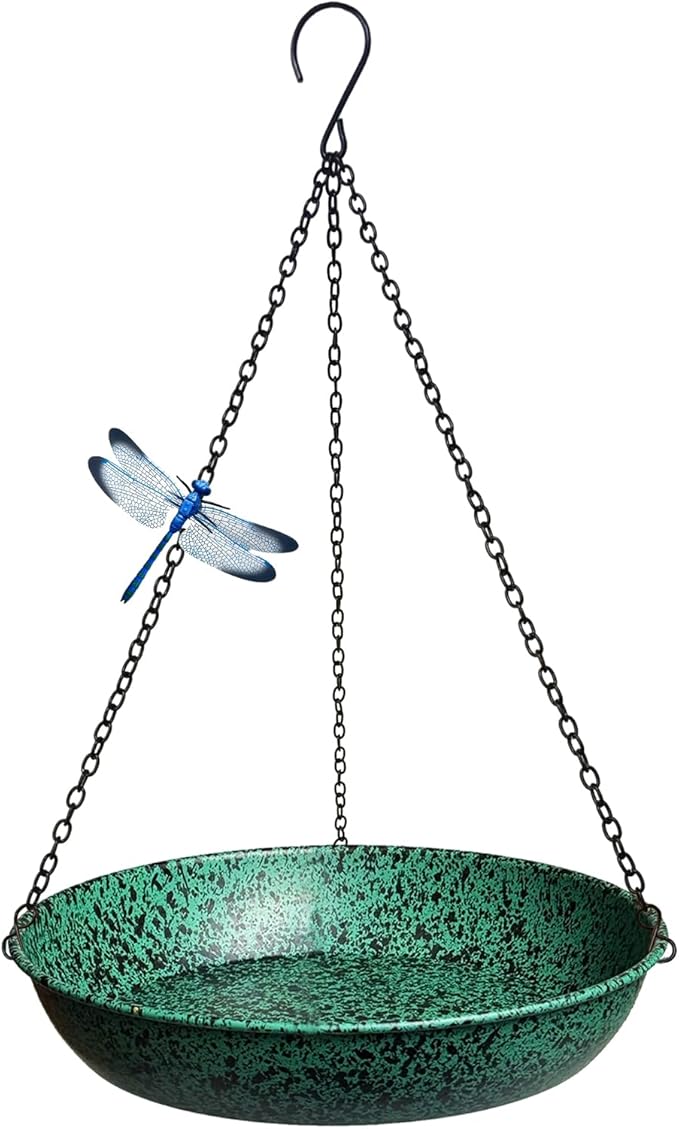 Hanging Bird Baths for Outside, 11 inch Outdoor Metal Bird Feeder for Garden Yard Decor Green