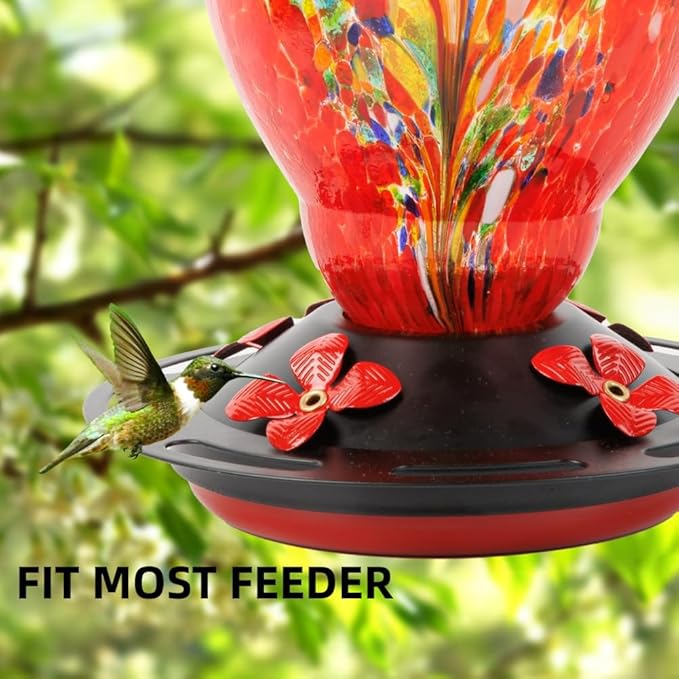 WOSIBO Hummingbird Feeder Replacement Bottom Base Replacement Part Includes Red Plastic Base Metal Top and Brushes (Black)