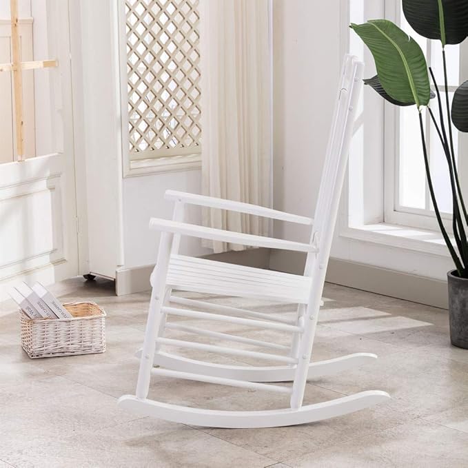Wooden Adults Porch Rocking Chairs Outside Rocker for Outdoor and Indoor Patio Garden Lounge Living Room Indoor White