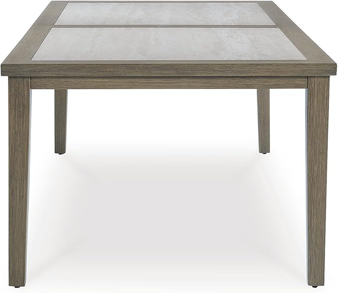 Signature Design by Ashley Rainier Ranch Contemporary Sintered Stone Tabletop Outdoor Dining Table with 4 Legs, Light Brown & Beige