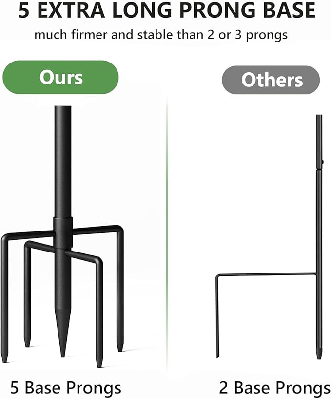 Shepherds Hooks for Outdoor Heavy Duty, 108 Inch Adjustable Bird Feeder Pole with 5 Prong Base, Hummingbird Feeder Stand and Plant Hanger for Garden, Lanterns & Wind Chimes