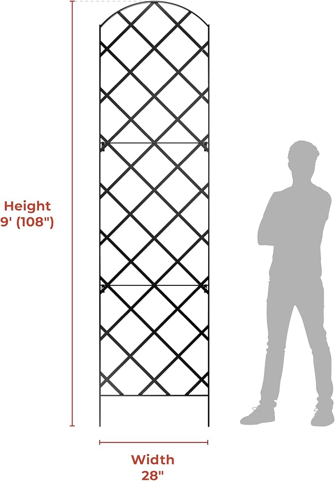 Giant Trellis, 108” high (9’ Tall) by 28” Wide Trellis with Arched top - by Meranti Home + Garden