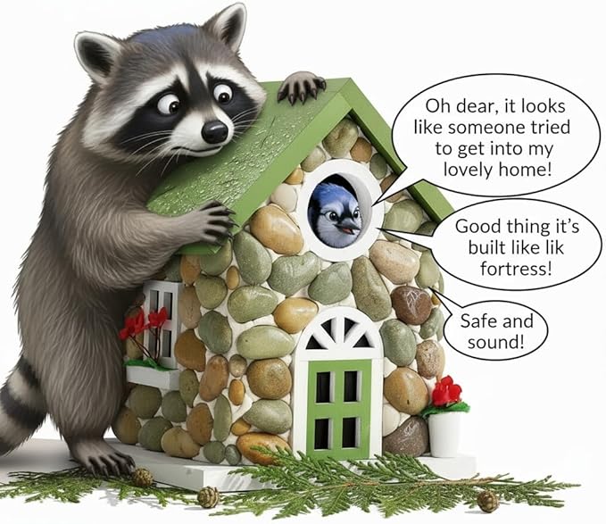 Masterpiece Bluebird House For Outside Clearance,Hanging Bird House for Outdoor, Stone Villa, River Pebbles Birdhouse for Outside, Garden Statue Solid Wood Longtime Lasting, Post Pole Mountable