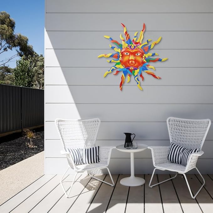 VEWOGARDEN Metal Sun Wall Decor 30" Large Outdoor Metal Wall Art Colorful Outdoor Sun Wall Art for Patio Home Garden