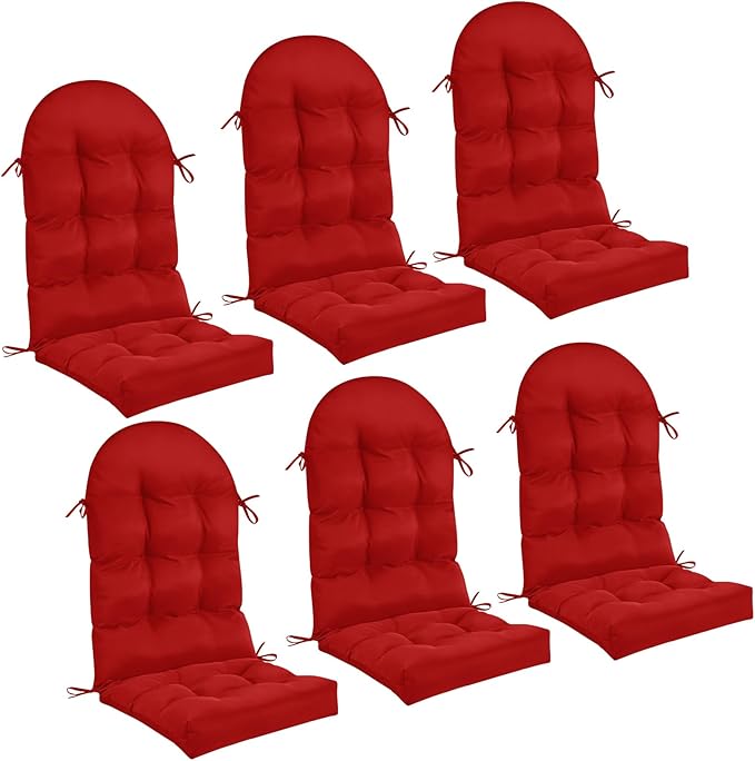 Geelin 6 Pcs Adirondack Chair Cushion High Back Patio Chair Cushion 44 x 19 x 4 Inch Tufted Weather Resistant Fade Resistant Seat Rocking Chair Cushion for Patio Rocking Chair Cushion Seat (Red)