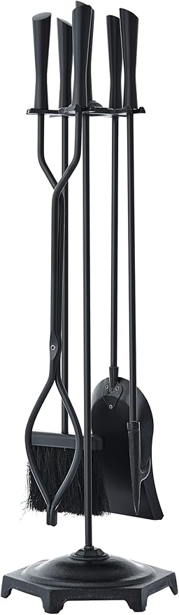 Lichamp Fireplace Tools Set, 5-Pieces Indoor Outdoor Sturdy Fire Place Poker Sets with Modern Handle, FTS15BK