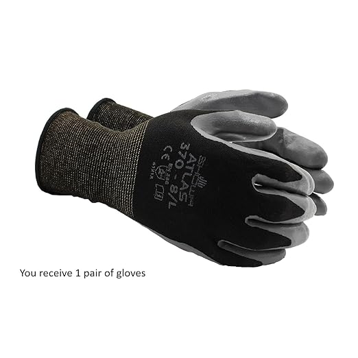 SHOWA Atlas 370 Nitrile Palm Coated General Purpose Work Gloves with Nylon Liner, Black, Small, (1 Pair)