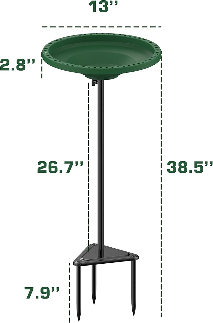 Bird Baths for Outdoors Heavy Duty, 38.5 Inch Detachable Birdbaths for The Garden Clearance, Bird Bath Bowl Spa & Birdfeeder with Metal Stake Stand for Outdoors Garden, Circle Style (Green)