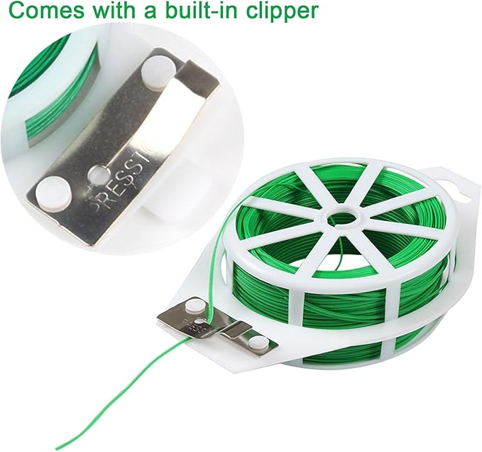 Green Garden Plant Ties,328FT/100m Wire,Sturdy Plant Ties with Cutter for Gardening Plants Growth and Care,Plant Garden Twine Wires for Office Home Cable Organization