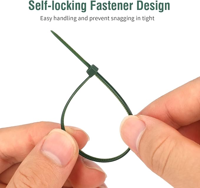 100 Pcs 8 Inch 3mm Dark Green Nylon Garden Cable Zip Ties Self Locking Cable Ties Twist Ties