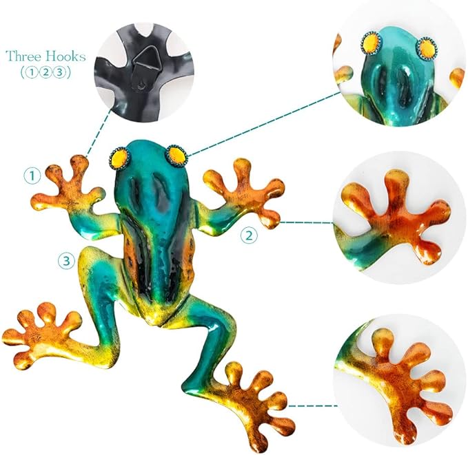 Frog Decor, Outdoor Wall Art, Metal Frog Wall Decor for Fence, Garden, Patio, Yard, Outside Gifts for Adults (3 Pieces)