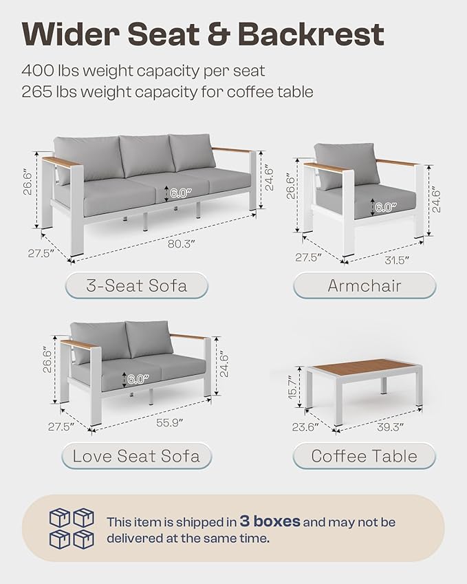 Aluminum Outdoor Patio Furniture Loveseat, All-Weather Outdoor Patio Sofa with Washable Thick Cushion, Patio Sofa Couch for Porch, Balcony, Deck, Yard, White