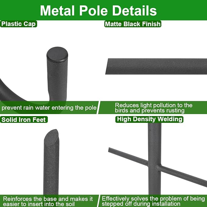 Bird Feeder Pole with Squirrel Baffle, 80" Tall Heave Duty Pole with Double Shepherd Hook 5 Prongs Base for Outdoor Hummingbird Feeders (No Bird Feeder)