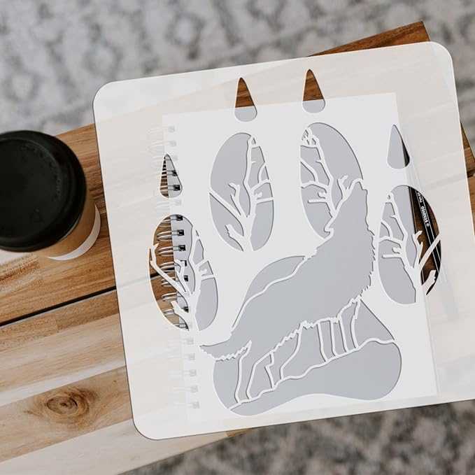 FINGERINSPIRE Wolf Paw Stencils - 11.8x11.8inch Reusable Animal Foot Print Stencils for Drawing on Wood, Floor, Furniture, Wall and Paper