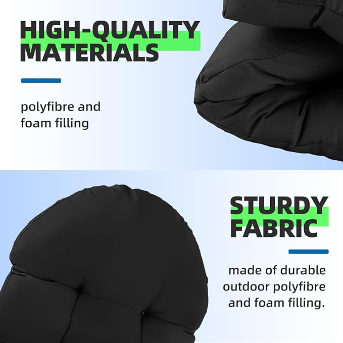 Outdoor Adirondack Chair Cushions Set of 2, 50x21x4 Inch Rocking Chair Cushion, High Back Patio Soft Seat Pad with Ties, Indoor Outside Use, Fade-Resistant & Waterproof, Black