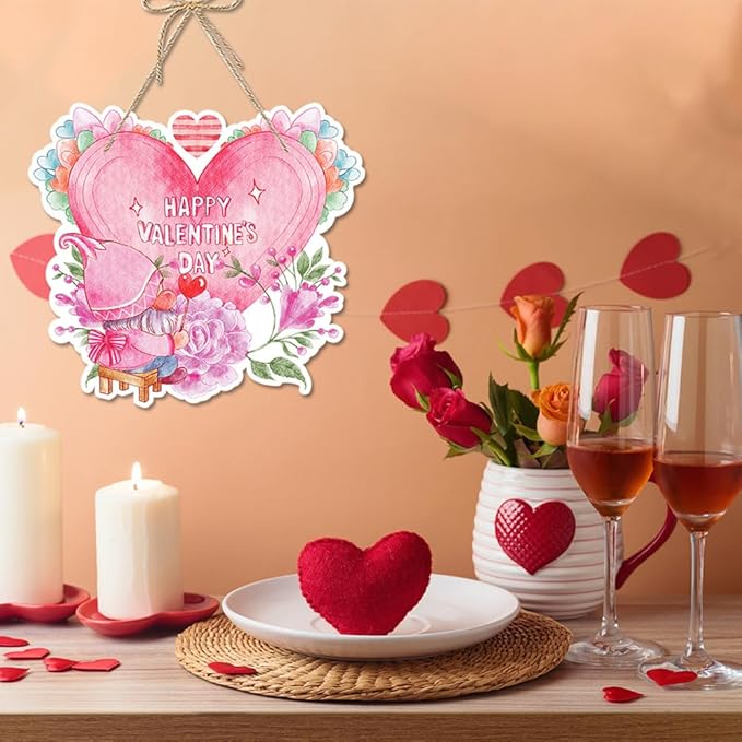 Valentine Door Decorations Love Hanging Sign Front Door Hanger Wreath Decor Indoor Outdoor Decor for Valentine's Day Party Home Farmhouse Wall Porch Yard Window Decoration Supplies
