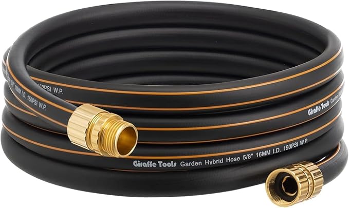 Giraffe Tools Garden Hose 5/8" x 10ft, Custom Length, No Kink, Flexible, Leakproof Water Hose, Male Female Fittings, 600 Burst PSI, 10ft, Black Orange