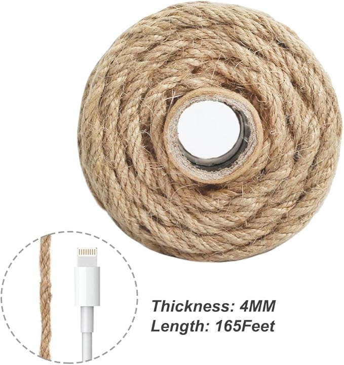 Vivifying Jute Twine, 165 Feet 4mm Thick Natural Jute Rope for Crafts, Garden Ties, Climbing Plants, Hanging and Packing (Brown)