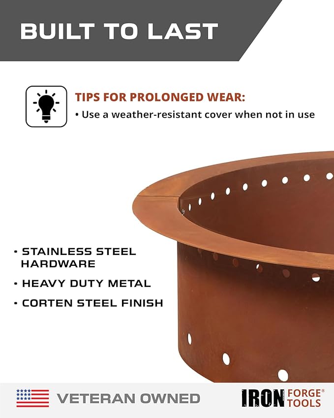 Heavy Duty Metal Smokeless Permanent Fire Pit Ring 30 inch Outer/24 inch Round Fire Pit Insert Liner for Outdoor, Firepits for Outside Corten Steel (30x24x10), Patent Pending