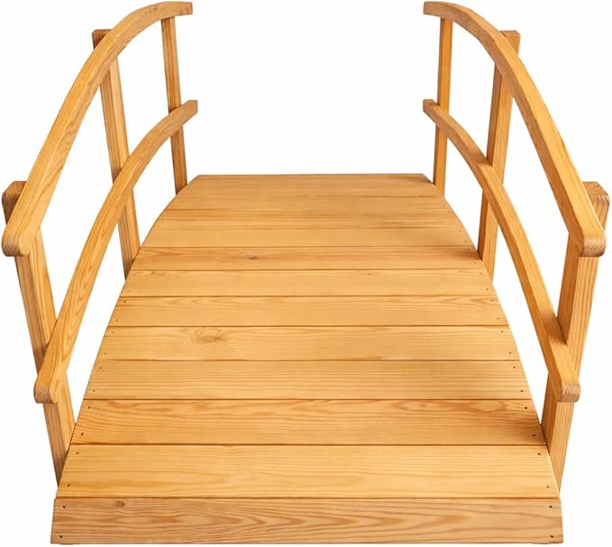 6 FT Natural Amish Made Garden Bridge with Double Rails for Walkway, Backyard Pond & Landscaping, Outdoor Wooden Footbridge for Koi Pond, Japanese Style Decorative Bridge, Made in USA