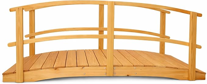 10 FT NATURAL Amish Made Garden Bridge with DOUBLE RAILS for Walkway, Backyard Pond & Landscaping, Outdoor Wooden Footbridge for Koi Pond, Japanese Style Decorative Bridge, Made in USA