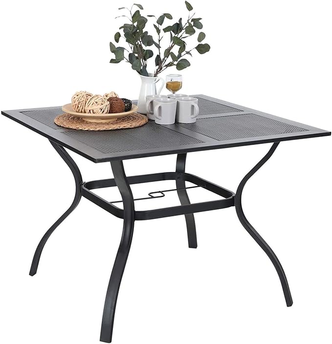 Sophia & William Outdoor Patio 5 Pieces Dining Set with 4 Brown PE Rattan Chairs and 1 Metal Table Square, Modern Outdoor Dining Furniture with Seat Cushions for Poolside, Porch, Patio, Balcony