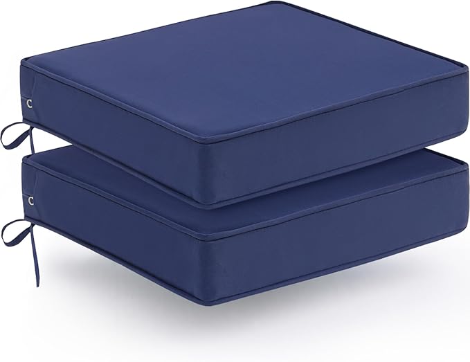 Outdoor Chair Cushions Set of 2, Waterproof Patio Chair Cushions, Outdoor Patio Furniture Replacement Seat Cushions, 24 x 24 x 4 inch, Blue
