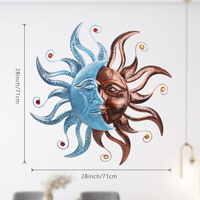 VEWOGARDEN Metal Sun and Moon Wall Decor, 28" Large Outdoor Wall Art for Living Room Bedroom Kitchen Farmhouse Patio Decorations