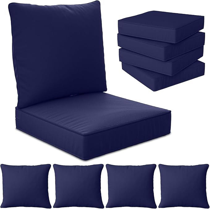 22" x 22" x 6" Outdoor Deep Seat Cushions Set - 4 Set Waterproof & Fade Resistant Patio Furniture Replacement Cushions, Non-Slip Outdoor Cushions Fit Loveseats, Couches, Chairs, and Sofas.