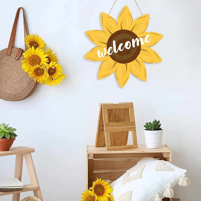 Sunflower Door Hanger, Summer Welcome Sign for Front Door Vintage Gallery Decoration Wood Hanging Farmhouse Porch Wall Decor